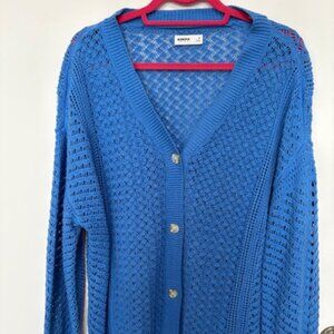 NWT SONOMA VIBRANT BLUE OPEN WEAVE 4 BUTTON DOWN 27"L CARDIGAN. SZ. 0X